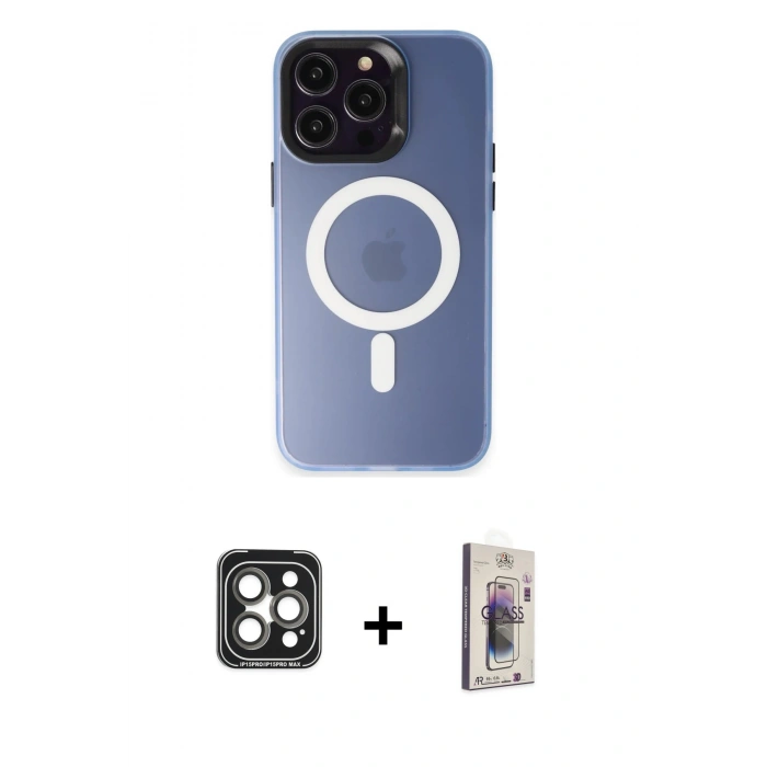 MARSİLYAN™- iPhone 15 Pro Max Kılıf Kozmos Çizgi Prime - Siyah Bilvis 3D Cam Ekran Koruyucu + PVD Metal Kamera Lens - GI