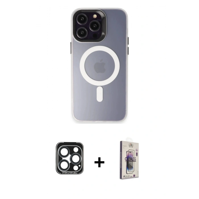 MARSİLYAN™- iPhone 15 Pro Max Kılıf Kozmos Çizgi Prime - Siyah Bilvis 3D Cam Ekran Koruyucu + PVD Metal Kamera Lens - LT
