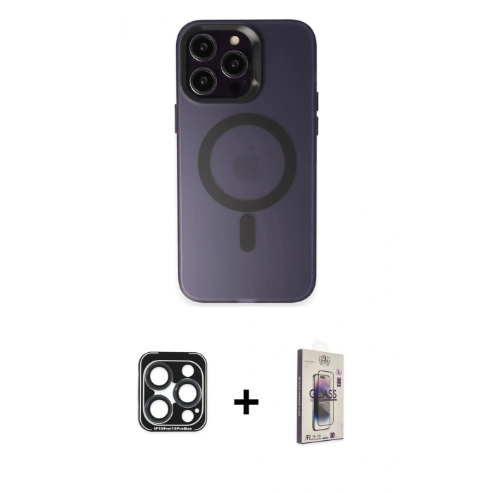 MARSİLYAN™- iPhone 15 Pro Max Kılıf Kozmos Çizgi Prime - Siyah Bilvis 3D Cam Ekran Koruyucu + PVD Metal Kamera Lens - LT