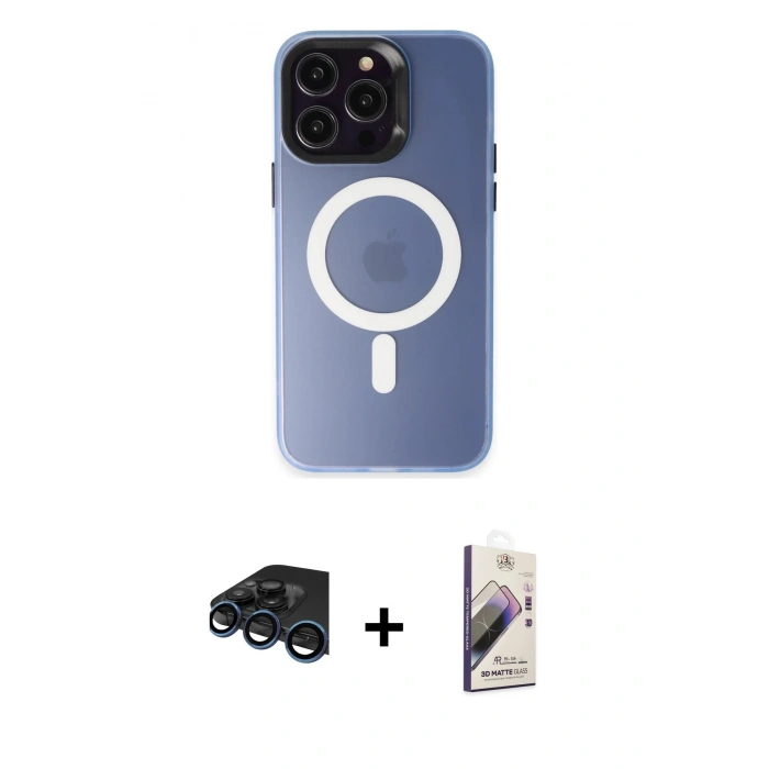 MARSİLYAN™- iPhone 15 Pro Max Kılıf Kozmos Çizgi Prime - Siyah Bilvis 3D Mat Cam Ekran Koruyucu + Raze Metal Kamera Lens - LT