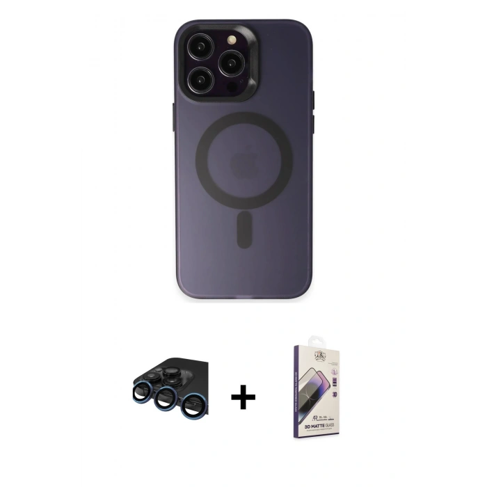 MARSİLYAN™- iPhone 15 Pro Max Kılıf Kozmos Çizgi Prime - Siyah Bilvis 3D Mat Cam Ekran Koruyucu + Raze Metal Kamera Lens - LT