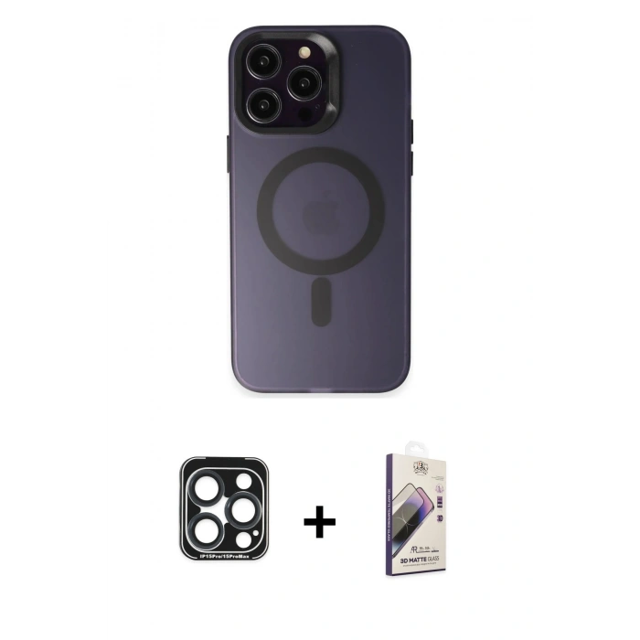 MARSİLYAN™- iPhone 15 Pro Max Kılıf Kozmos Çizgi Prime - Siyah Bilvis 3D Mat Cam Ekran Koruyucu + PVD Metal Kamera Lens - LT