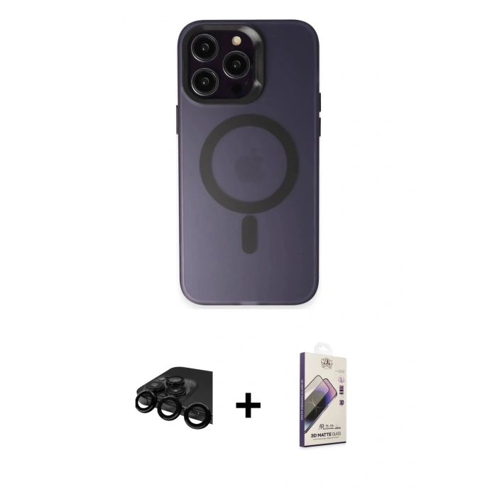 MARSİLYAN™- iPhone 15 Pro Max Kılıf Kozmos Çizgi Prime - Siyah Bilvis 3D Mat Cam Ekran Koruyucu + Raze Metal Kamera Lens - SH