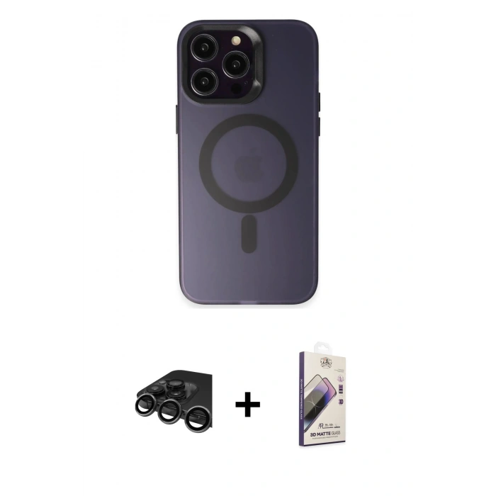 MARSİLYAN™- iPhone 15 Pro Max Kılıf Kozmos Çizgi Prime - Siyah Bilvis 3D Mat Cam Ekran Koruyucu + Raze Metal Kamera Lens - TMGI