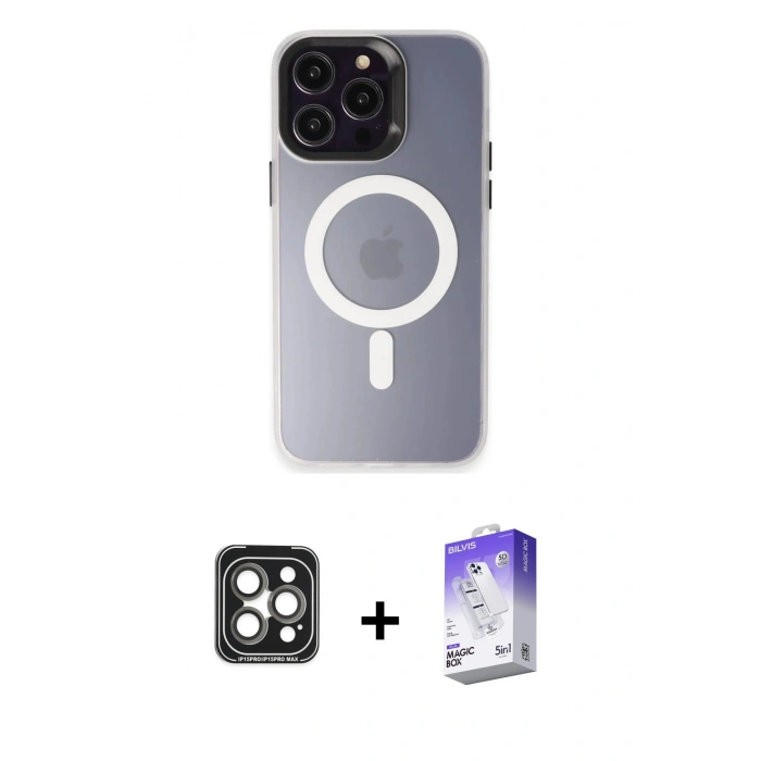 MARSİLYAN™- iPhone 15 Pro Max Kılıf Kozmos Çizgi Prime - Siyah Bilvis 5in1 3D Magic Cam Ekran Koruyucu + PVD Metal Kamera Lens - GI