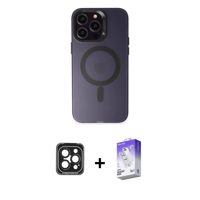 MARSİLYAN™- iPhone 15 Pro Max Kılıf Kozmos Çizgi Prime - Siyah Bilvis 5in1 3D Magic Cam Ekran Koruyucu + PVD Metal Kamera Lens - SH