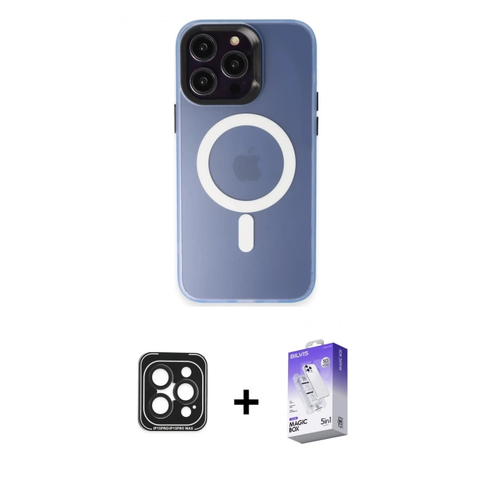 MARSİLYAN™- iPhone 15 Pro Max Kılıf Kozmos Çizgi Prime - Siyah Bilvis 5in1 3D Magic Cam Ekran Koruyucu + PVD Metal Kamera Lens - SH
