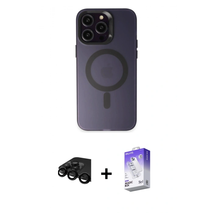 MARSİLYAN™- iPhone 15 Pro Max Kılıf Kozmos Çizgi Prime - Siyah Bilvis 5in1 3D Magic Cam Ekran Koruyucu + Raze Metal Kamera Lens - SH