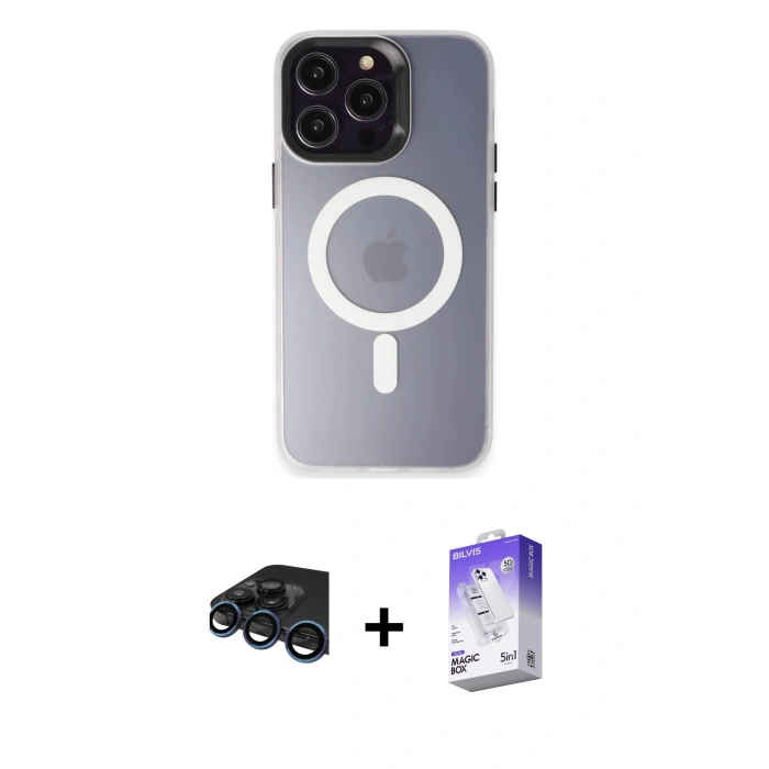 MARSİLYAN™- iPhone 15 Pro Max Kılıf Kozmos Çizgi Prime - Siyah Bilvis 5in1 3D Magic Cam Ekran Koruyucu + Raze Metal Kamera Lens - LT
