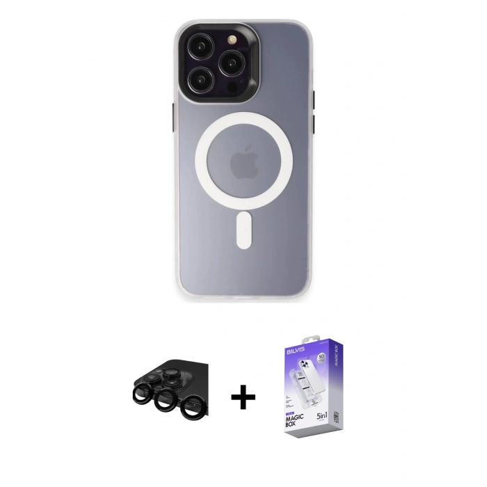 MARSİLYAN™- iPhone 15 Pro Max Kılıf Kozmos Çizgi Prime - Siyah Bilvis 5in1 3D Magic Cam Ekran Koruyucu + Raze Metal Kamera Lens - SH