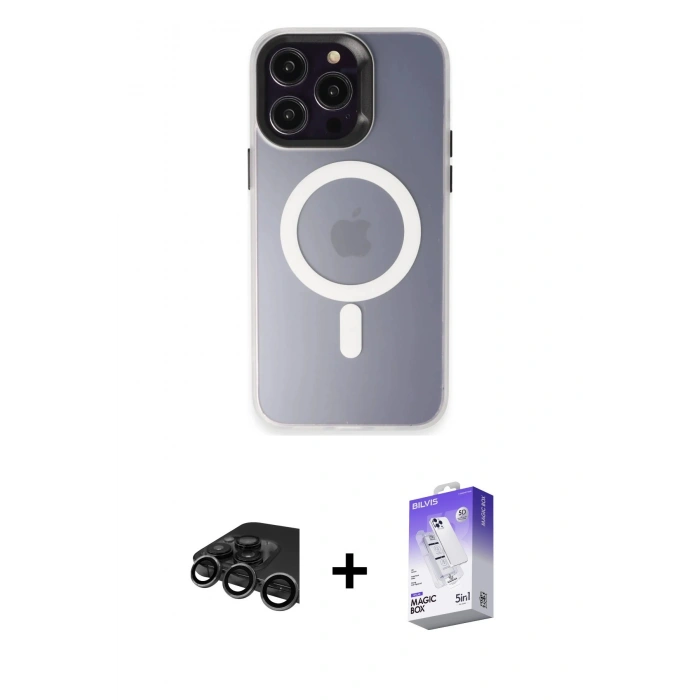 MARSİLYAN™- iPhone 15 Pro Max Kılıf Kozmos Çizgi Prime - Siyah Bilvis 5in1 3D Magic Cam Ekran Koruyucu + Raze Metal Kamera Lens - TMGI