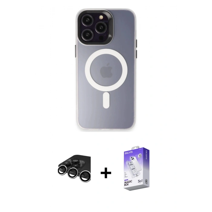 MARSİLYAN™- iPhone 15 Pro Max Kılıf Kozmos Çizgi Prime - Siyah Bilvis 5in1 3D Magic Cam Ekran Koruyucu + Raze Metal Kamera Lens - GS