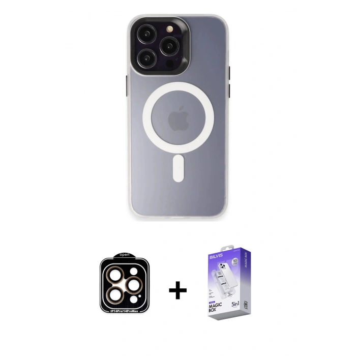 MARSİLYAN™- iPhone 15 Pro Max Kılıf Kozmos Çizgi Prime - Siyah Bilvis 5in1 3D Magic Cam Ekran Koruyucu + PVD Metal Kamera Lens - TU