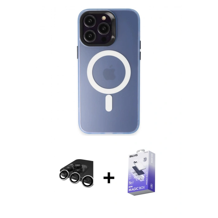 MARSİLYAN™- iPhone 15 Pro Max Kılıf Kozmos Çizgi Prime - Siyah Bilvis 5in1 5D Magic Hayalet Cam Ekran Koruyucu + Raze Metal Kamera Lens - GS