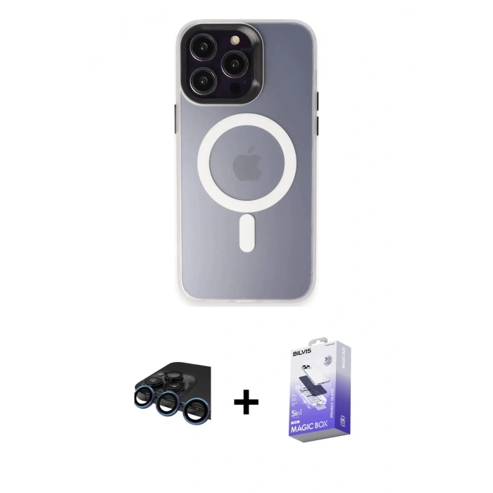 MARSİLYAN™- iPhone 15 Pro Max Kılıf Kozmos Çizgi Prime - Siyah Bilvis 5in1 5D Magic Hayalet Cam Ekran Koruyucu + Raze Metal Kamera Lens - LT
