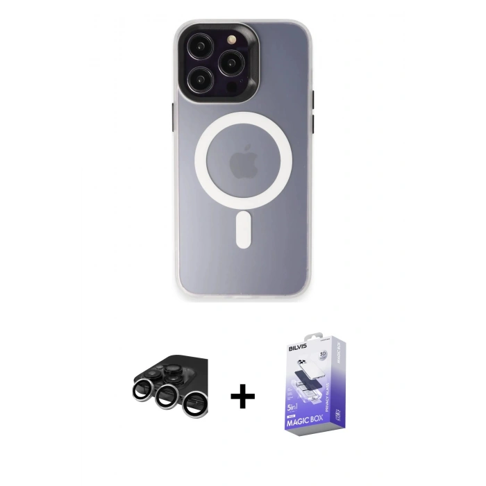 MARSİLYAN™- iPhone 15 Pro Max Kılıf Kozmos Çizgi Prime - Siyah Bilvis 5in1 5D Magic Hayalet Cam Ekran Koruyucu + Raze Metal Kamera Lens - GS