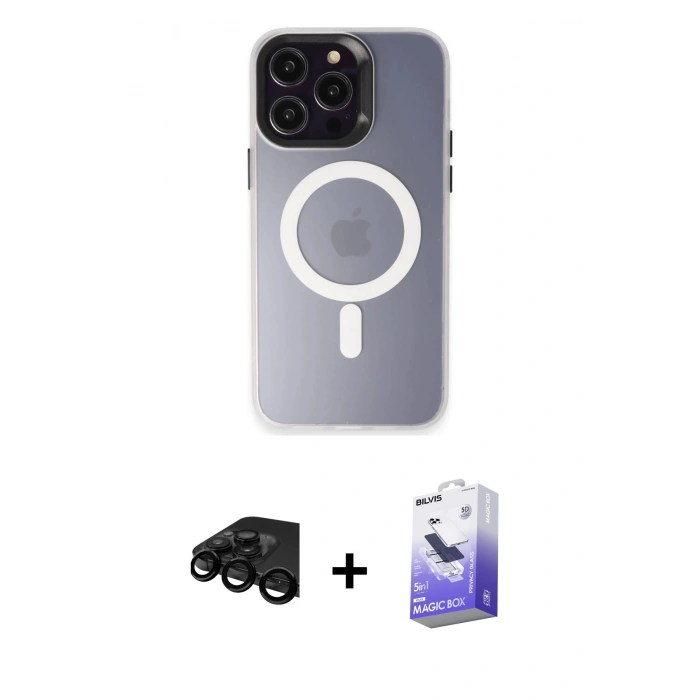 MARSİLYAN™- iPhone 15 Pro Max Kılıf Kozmos Çizgi Prime - Siyah Bilvis 5in1 5D Magic Hayalet Cam Ekran Koruyucu + Raze Metal Kamera Lens - SH