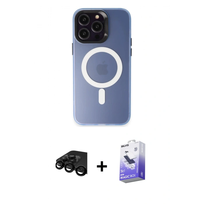 MARSİLYAN™- iPhone 15 Pro Max Kılıf Kozmos Çizgi Prime - Siyah Bilvis 5in1 5D Magic Hayalet Cam Ekran Koruyucu + Raze Metal Kamera Lens - SH