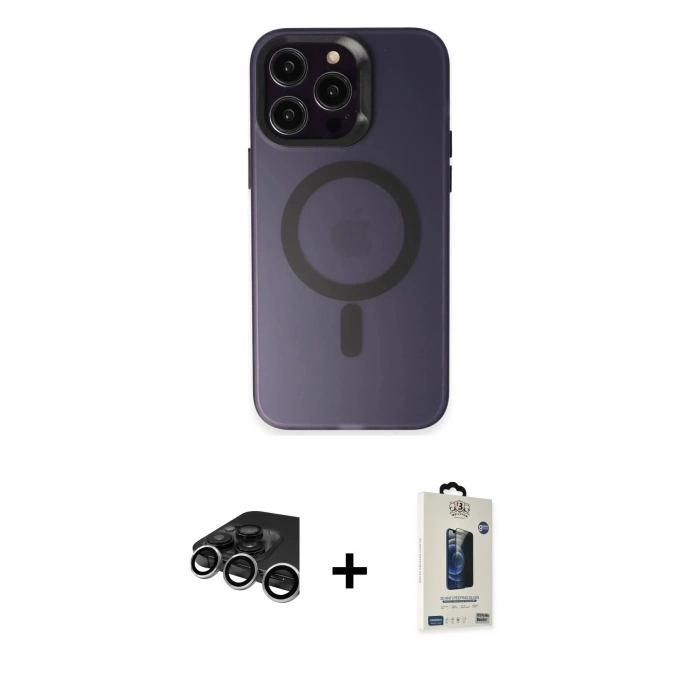 MARSİLYAN™- iPhone 15 Pro Max Kılıf Kozmos Çizgi Prime - Siyah Bilvis Hayalet Cam Ekran Koruyucu + Raze Metal Kamera Lens - GS