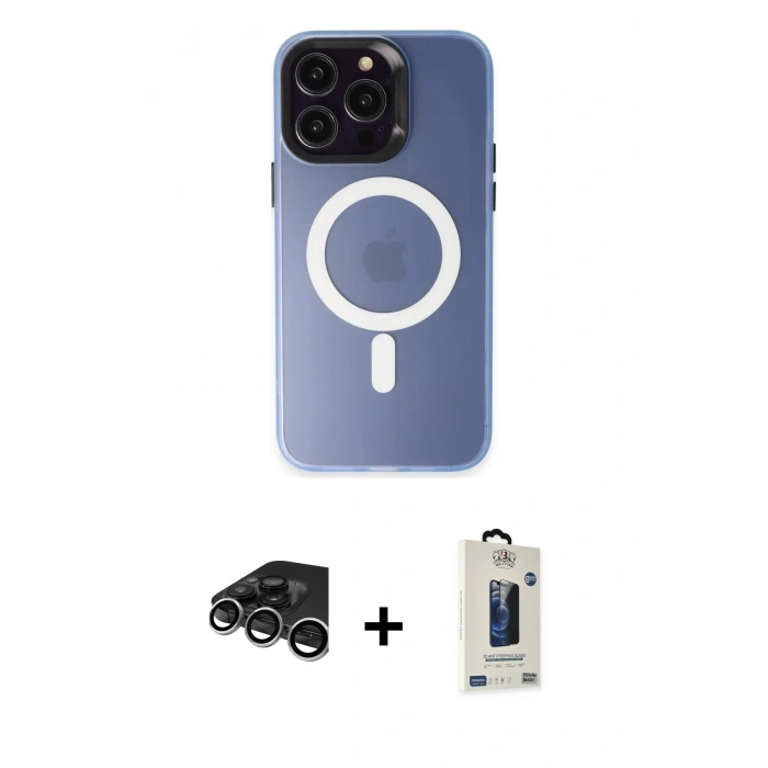 MARSİLYAN™- iPhone 15 Pro Max Kılıf Kozmos Çizgi Prime - Siyah Bilvis Hayalet Cam Ekran Koruyucu + Raze Metal Kamera Lens - GS