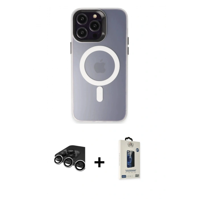 MARSİLYAN™- iPhone 15 Pro Max Kılıf Kozmos Çizgi Prime - Siyah Bilvis Hayalet Cam Ekran Koruyucu + Raze Metal Kamera Lens - GS