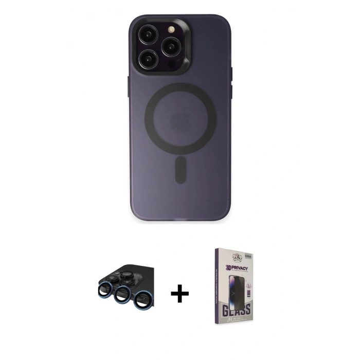 MARSİLYAN™- iPhone 15 Pro Max Kılıf Kozmos Çizgi Prime - Siyah Bilvis Hayalet Cam Ekran Koruyucu + Raze Metal Kamera Lens - LT