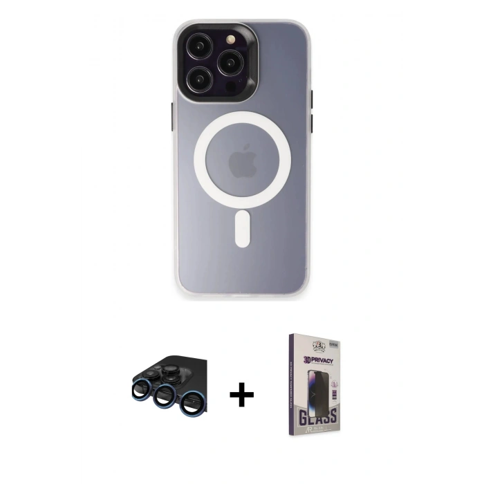 MARSİLYAN™- iPhone 15 Pro Max Kılıf Kozmos Çizgi Prime - Siyah Bilvis Hayalet Cam Ekran Koruyucu + Raze Metal Kamera Lens - LT
