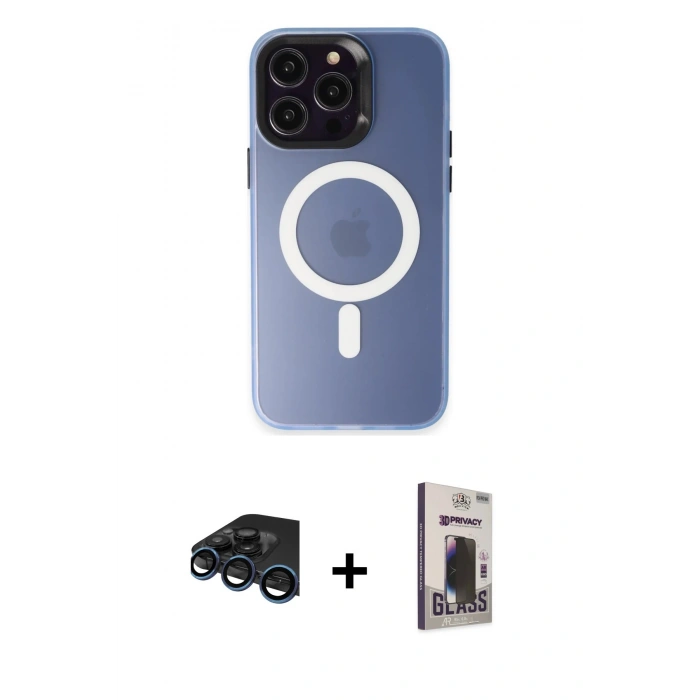 MARSİLYAN™- iPhone 15 Pro Max Kılıf Kozmos Çizgi Prime - Siyah Bilvis Hayalet Cam Ekran Koruyucu + Raze Metal Kamera Lens - LT