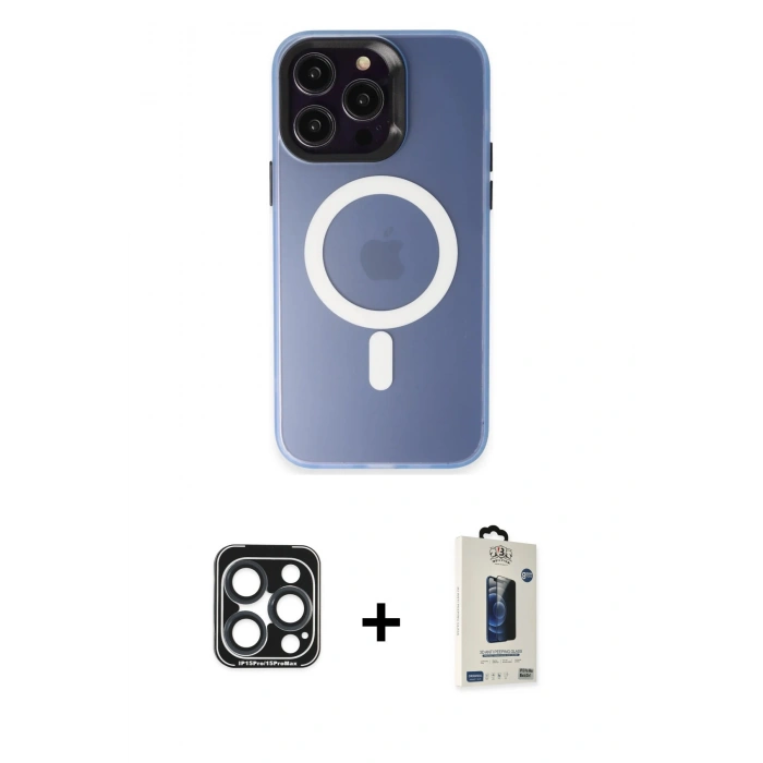 MARSİLYAN™- iPhone 15 Pro Max Kılıf Kozmos Çizgi Prime - Siyah Bilvis Hayalet Cam Ekran Koruyucu + PVD Metal Kamera Lens - LT