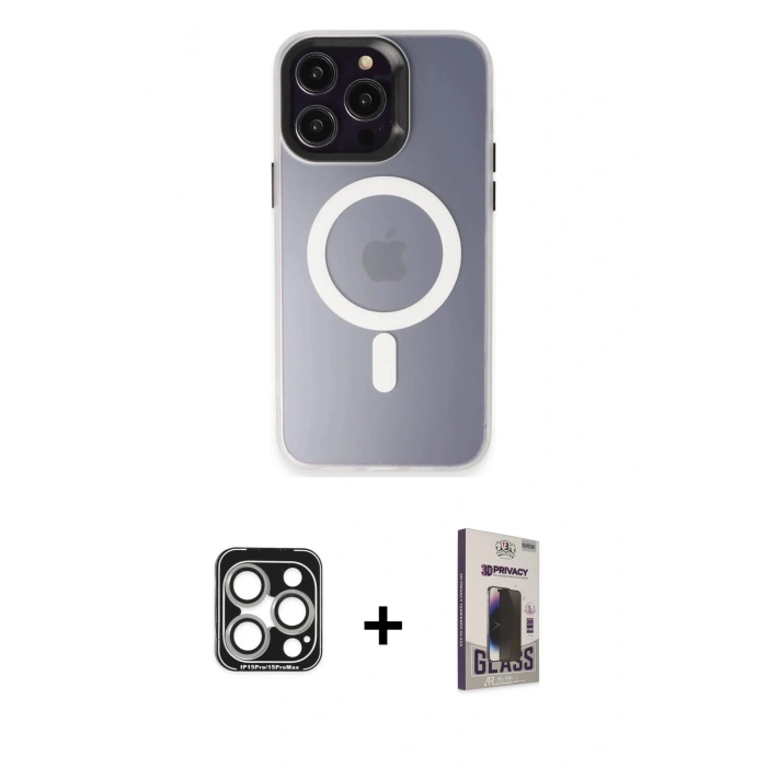 MARSİLYAN™- iPhone 15 Pro Max Kılıf Kozmos Çizgi Prime - Siyah Bilvis Hayalet Cam Ekran Koruyucu + PVD Metal Kamera Lens - GS