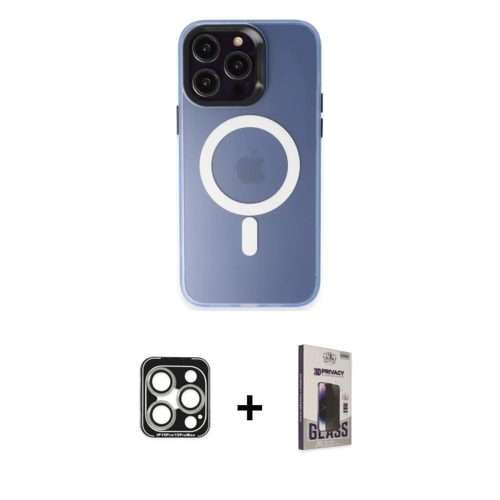 MARSİLYAN™- iPhone 15 Pro Max Kılıf Kozmos Çizgi Prime - Siyah Bilvis Hayalet Cam Ekran Koruyucu + PVD Metal Kamera Lens - GS