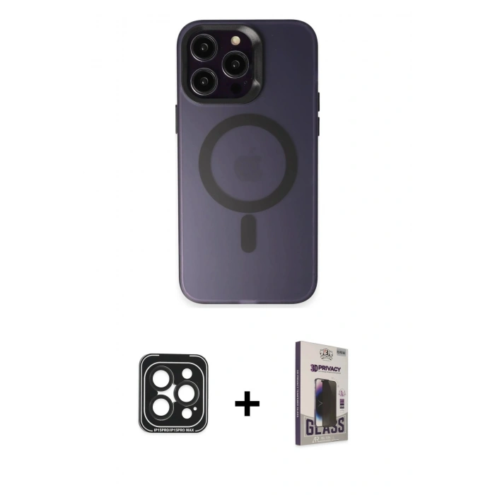 MARSİLYAN™- iPhone 15 Pro Max Kılıf Kozmos Çizgi Prime - Siyah Bilvis Hayalet Cam Ekran Koruyucu + PVD Metal Kamera Lens - SH