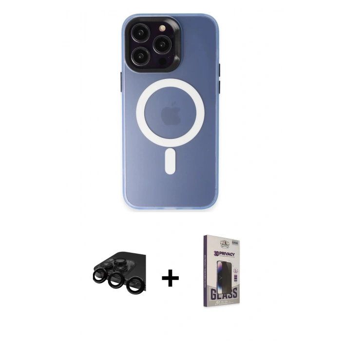 MARSİLYAN™- iPhone 15 Pro Max Kılıf Kozmos Çizgi Prime - Siyah Bilvis Hayalet Cam Ekran Koruyucu + Raze Metal Kamera Lens - SH