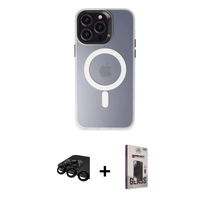 MARSİLYAN™- iPhone 15 Pro Max Kılıf Kozmos Çizgi Prime - Siyah Bilvis Hayalet Cam Ekran Koruyucu + Raze Metal Kamera Lens - SH