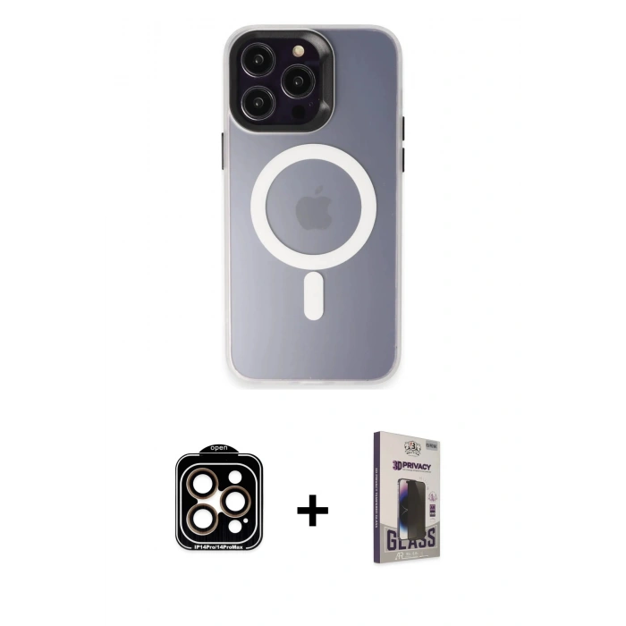 MARSİLYAN™- iPhone 15 Pro Max Kılıf Kozmos Çizgi Prime - Siyah Bilvis Hayalet Cam Ekran Koruyucu + PVD Metal Kamera Lens - TU