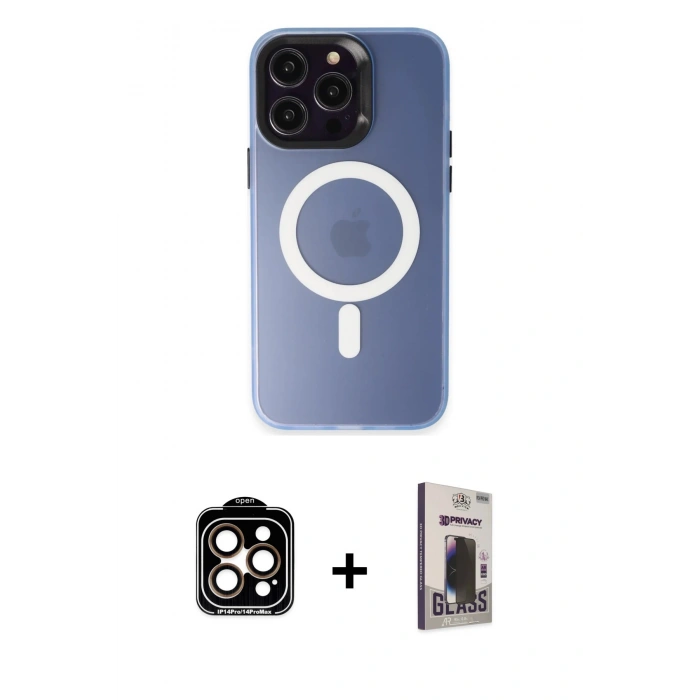 MARSİLYAN™- iPhone 15 Pro Max Kılıf Kozmos Çizgi Prime - Siyah Bilvis Hayalet Cam Ekran Koruyucu + PVD Metal Kamera Lens - TU