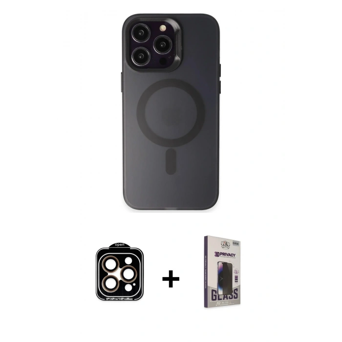 MARSİLYAN™- iPhone 15 Pro Max Kılıf Kozmos Çizgi Prime - Siyah Bilvis Hayalet Cam Ekran Koruyucu + PVD Metal Kamera Lens - TU