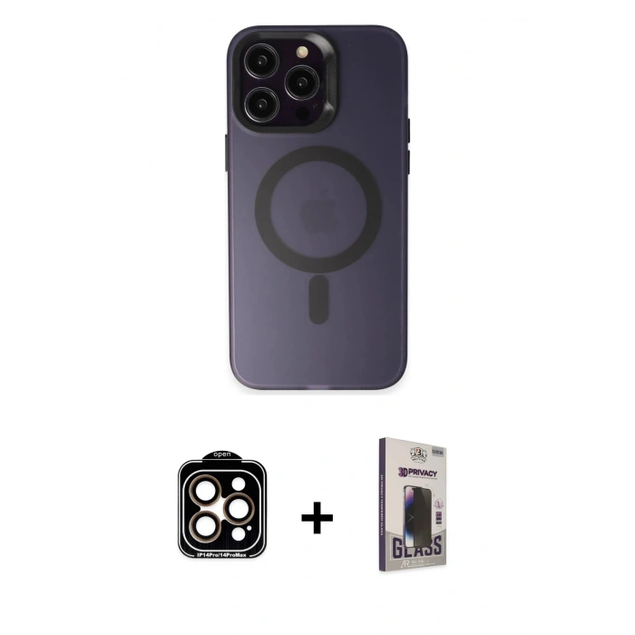 MARSİLYAN™- iPhone 15 Pro Max Kılıf Kozmos Çizgi Prime - Siyah Bilvis Hayalet Cam Ekran Koruyucu + PVD Metal Kamera Lens - TU