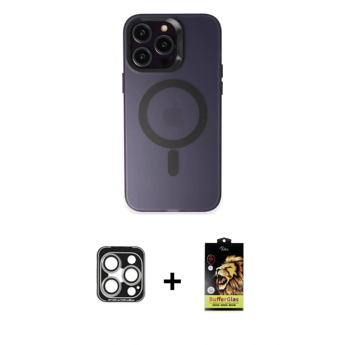 MARSİLYAN™- iPhone 15 Pro Max Kılıf Kozmos Çizgi Prime - Siyah Buffer Cam Ekran Koruyucu + PVD Metal Kamera Lens - GS