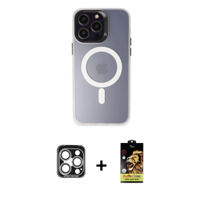 MARSİLYAN™- iPhone 15 Pro Max Kılıf Kozmos Çizgi Prime - Siyah Buffer Cam Ekran Koruyucu + PVD Metal Kamera Lens - GS