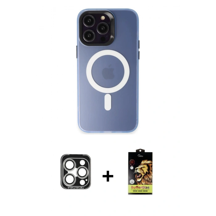 MARSİLYAN™- iPhone 15 Pro Max Kılıf Kozmos Çizgi Prime - Siyah Buffer Cam Ekran Koruyucu + PVD Metal Kamera Lens - GS