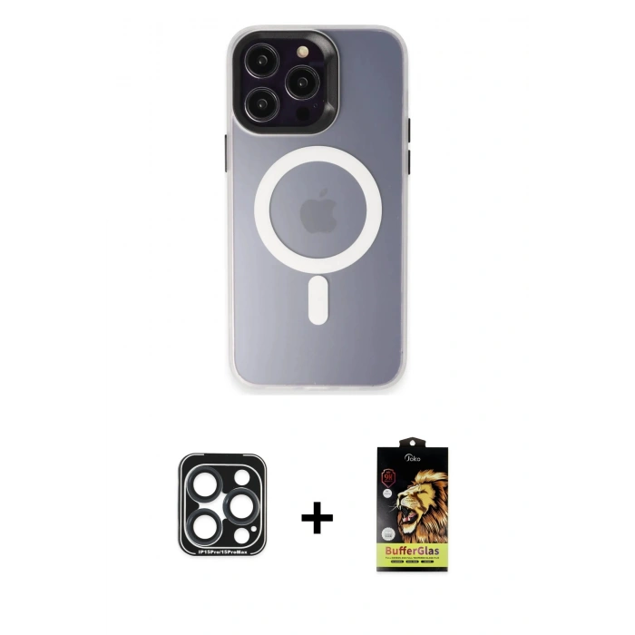 MARSİLYAN™- iPhone 15 Pro Max Kılıf Kozmos Çizgi Prime - Siyah Buffer Cam Ekran Koruyucu + PVD Metal Kamera Lens - LT