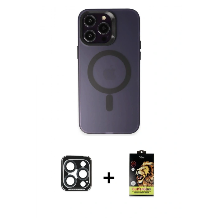 MARSİLYAN™- iPhone 15 Pro Max Kılıf Kozmos Çizgi Prime - Siyah Buffer Cam Ekran Koruyucu + PVD Metal Kamera Lens - LT