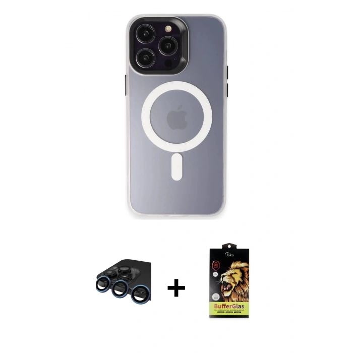 MARSİLYAN™- iPhone 15 Pro Max Kılıf Kozmos Çizgi Prime - Siyah Buffer Cam Ekran Koruyucu + Raze Metal Kamera Lens - LT