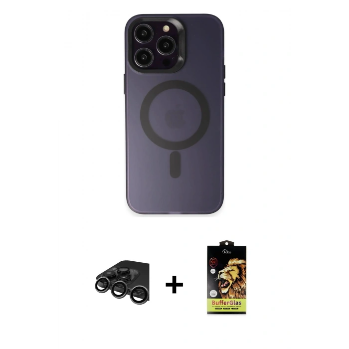 MARSİLYAN™- iPhone 15 Pro Max Kılıf Kozmos Çizgi Prime - Siyah Buffer Cam Ekran Koruyucu + Raze Metal Kamera Lens - TMGI