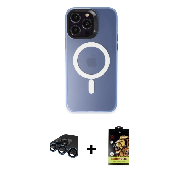 MARSİLYAN™- iPhone 15 Pro Max Kılıf Kozmos Çizgi Prime - Siyah Buffer Cam Ekran Koruyucu + Raze Metal Kamera Lens - LT