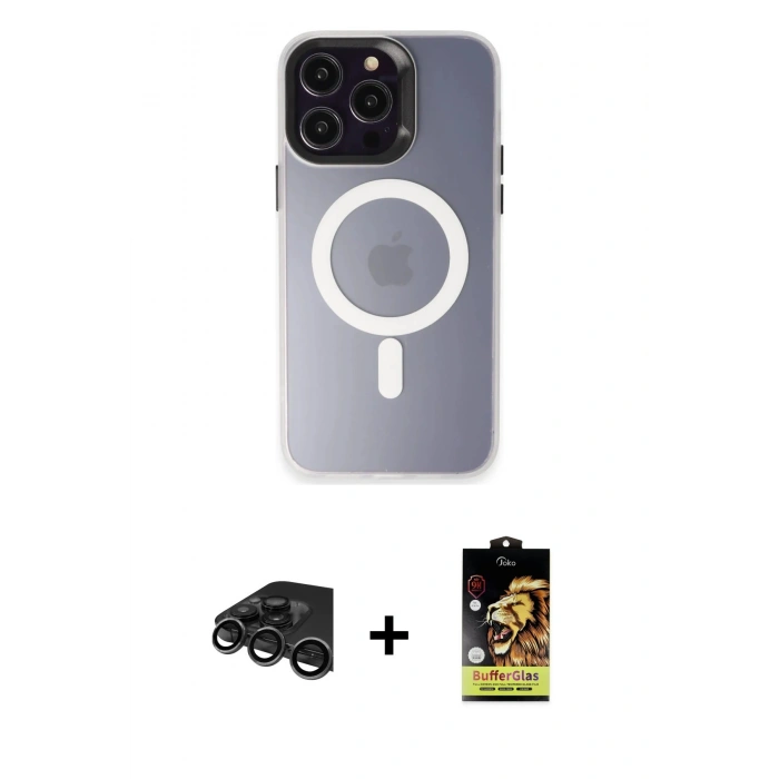 MARSİLYAN™- iPhone 15 Pro Max Kılıf Kozmos Çizgi Prime - Siyah Buffer Cam Ekran Koruyucu + Raze Metal Kamera Lens - TMGI