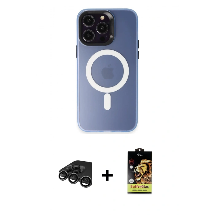 MARSİLYAN™- iPhone 15 Pro Max Kılıf Kozmos Çizgi Prime - Siyah Buffer Cam Ekran Koruyucu + Raze Metal Kamera Lens - TMGI