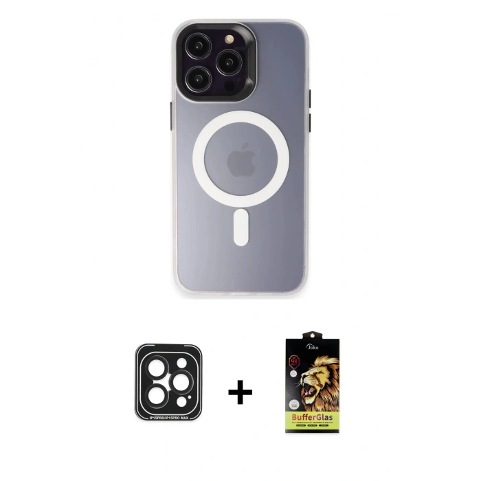 MARSİLYAN™- iPhone 15 Pro Max Kılıf Kozmos Çizgi Prime - Siyah Buffer Cam Ekran Koruyucu + PVD Metal Kamera Lens - SH