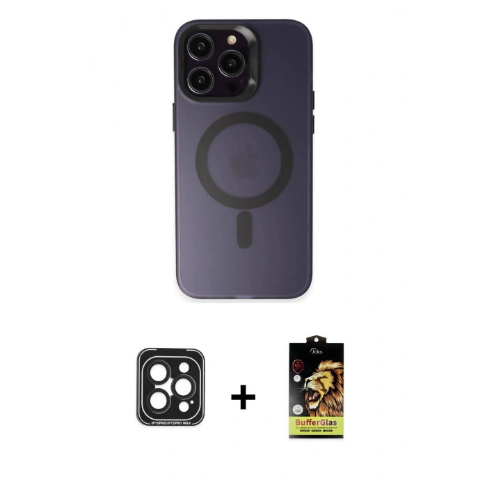 MARSİLYAN™- iPhone 15 Pro Max Kılıf Kozmos Çizgi Prime - Siyah Buffer Cam Ekran Koruyucu + PVD Metal Kamera Lens - SH